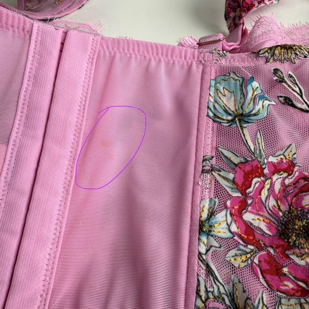 Victoria’s Secret Embroidery Cap-Sleeve Corset Top Lilac Chiffon Floral Large - Picture 5 of 12